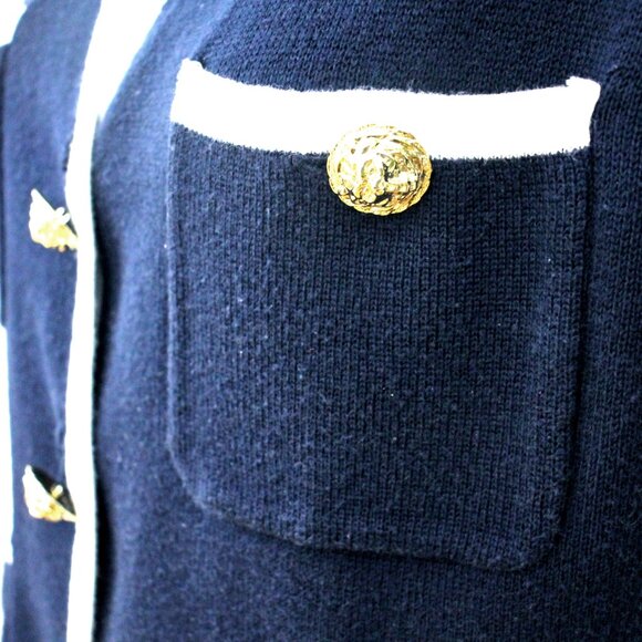 PORTS Navy Blue Cardigan Short Sleeve 100% Cotton Sweater Gold Button Size M - Picture 6 of 7